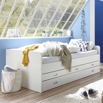 Lit banquette Arkea 120x200 avec 3 tiroirs - blanc Lit banquette Arkea 120x200 avec 3 tiroirs - blanc