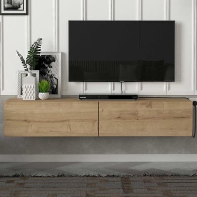 Meuble TV Aristo - 135x32x25cm - 2 portes - décor chêne