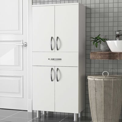 Armoire de rangement Arizona - 59x31x140cm - 4 portes & 1 tiroir - blanc