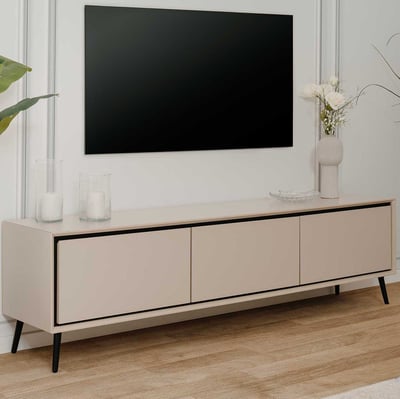 Meuble TV Auryn - 175x38x50cm - 3 portes - sable/noir
