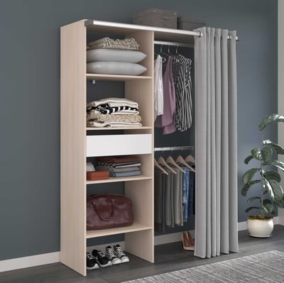 Armoire ouverte Balu - 143x48x182cm - avec rideau - acacia/gris