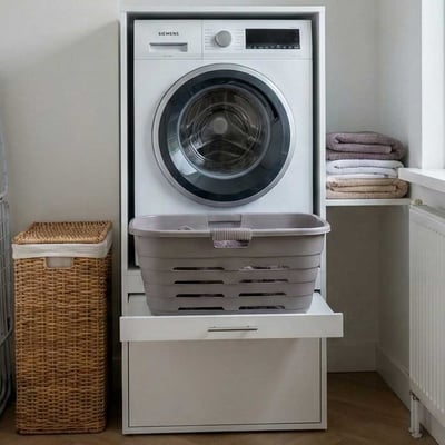Meuble pour buanderie Linea - 66x67x142cm - blanc