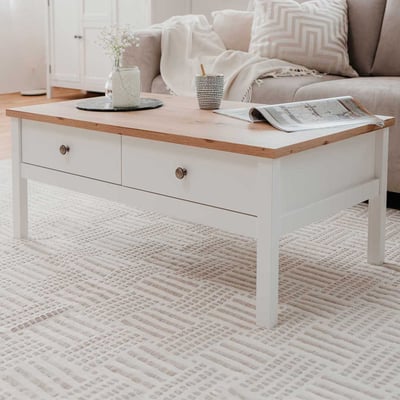 Table basse Berge 100x55 avec 2 tiroirs - blanc/chêne 
