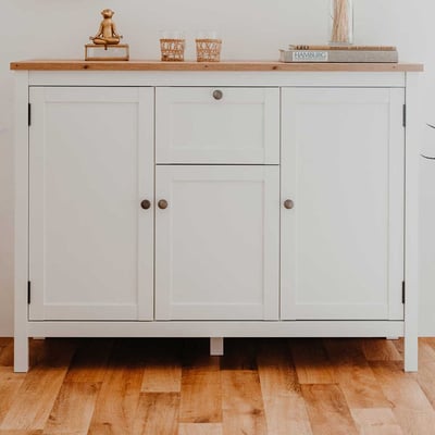 Commode Berge 120cm 3 portes & 1 tiroir - blanc/chêne 