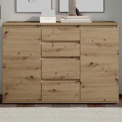 Bahut Brest - 119x35x84cm - 2 portes & 4 tiroirs - décor chêne