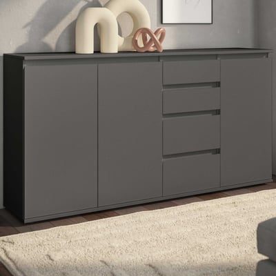 Bahut Brest - 160x35x84cm - 3 portes & 4 tiroirs - anthracite