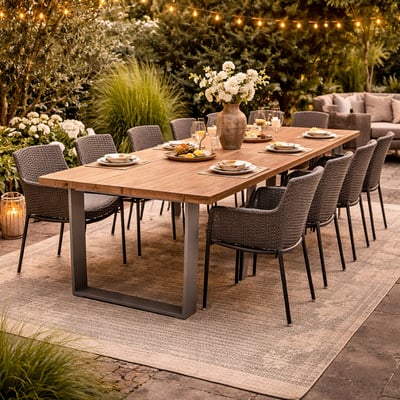 Table de jardin Fanny Gescova - bois teck et fer - 300x115x75 cm - Brun