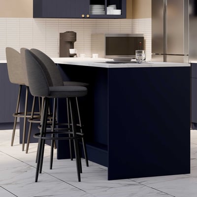 Ilot de cuisine Chester - 120x75x92cm - indigo/marbre