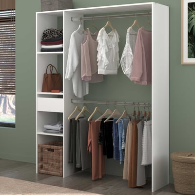 Armoire Botan 140cm, 3 planches & 1 tringle & 1 tiroir - blanc