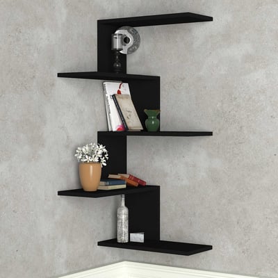 Etagère murale d'angle Caniko - 51x30x109cm - noir