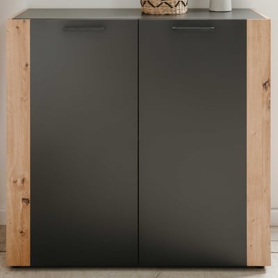Commode Cento - 89x34x85cm - 2 portes - anthracite/décor chêne artisan