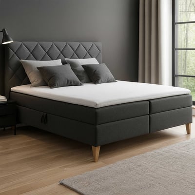 Lit boxspring Redford 160x200cm avec espace de rangement - anthracite