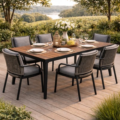 Table de jardin Corsica Gescova - aluminium gris foncé & teck massif - 220x90 cm - noir
