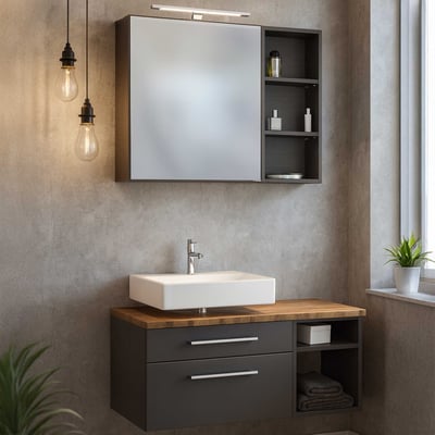 Ensemble salle de bains Dasa 5 gauche - graphite/gris mat 