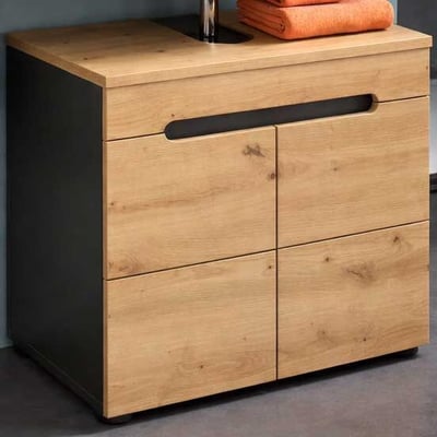 Meuble Vasque Canu Xonox Basaltgrisé Bois Artisan 63x55x34cm