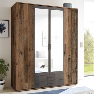 Armoire à vêtements Ellis 160cm à 4 portes & 2 tiroirs - vieux style/béton Armoire à vêtements Ellis 160cm à 4 portes & 2 tiroirs - vieux style/béton