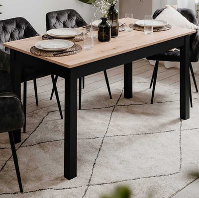 Table à manger extensible Coburg 140/180 x 80cm - décor chêne / noir