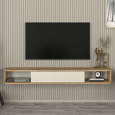 Meuble tv Cross - 150x30x19cm - flottant - décor chêne/blanc