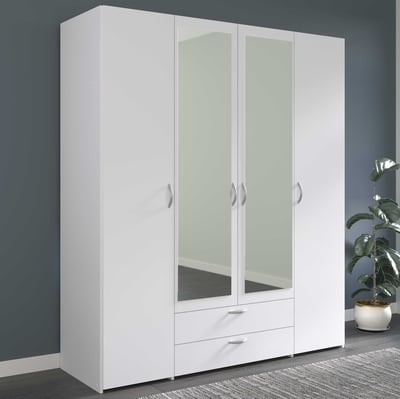 Armoire Salvador miroirs, 4 portes & 2 tiroirs - blanc