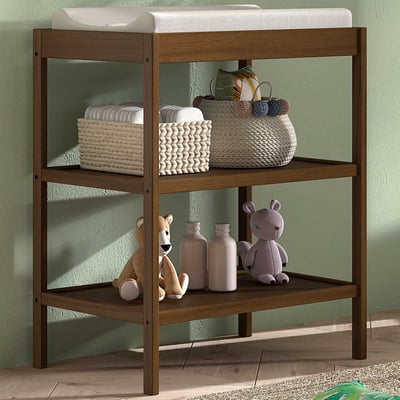 Table à langer Dino avec deux étagères - bois d'hêtre massif - couleur noyer