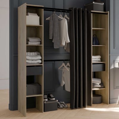 Armoire ouverte Diego - 182x50x200cm - décor chêne/noir Armoire ouverte Diego - 182x50x200cm - décor chêne/noir