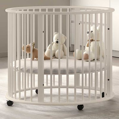 Parc pour bébé Dino - Ø90cm - réglable - bois de hêtre massif - argile