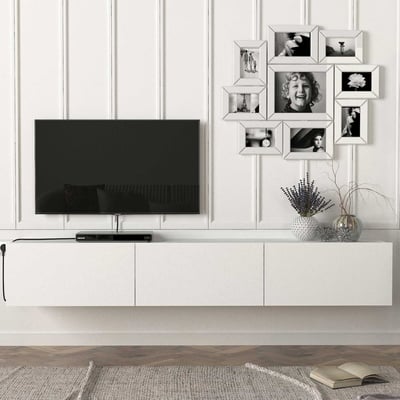 Meuble Tv Damla - 180x30x30cm - 3 portes - blanc