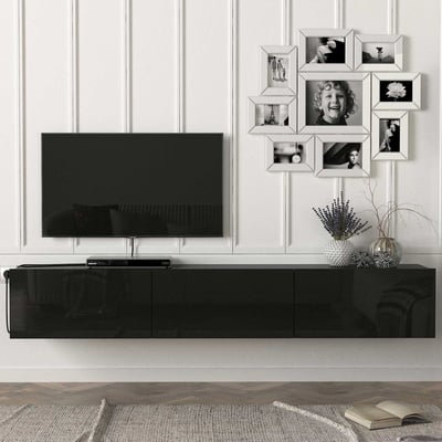 Meuble Tv Damla - 180x30x30cm - 3 portes - noir brillant