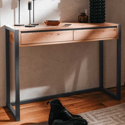 Console Damon 100cm 2 tiroirs - chêne/anthracite Console Damon 100cm 2 tiroirs - chêne/anthracite