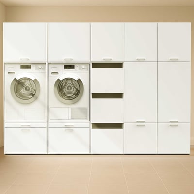 Meubles pour buanderie Linea - 283x67x200cm - 12 portes & 2 tiroirs - blanc