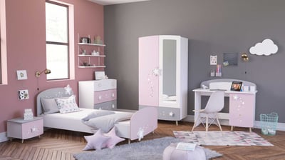Chambre d'enfant Stellar: lit 90x190cm, chevet, commode, armoire, bureau Chambre d'enfant Stellar: lit 90x190cm, chevet, commode, armoire, bureau