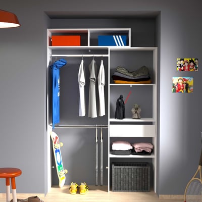 Armoire réglable Exto - 2 tringles, 1 tiroir, 4 étagères - blanc