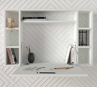 Bureau mural Este - 90x20x60cm - avec rangement - blanc