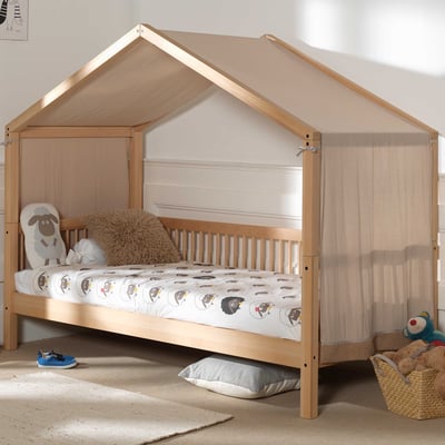 Lit maison Forrest 90x200 avec tente de lit - bois de hêtre massif/rose