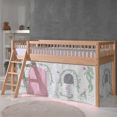 Lit mi-hauteur Forrest avec tente de lit Birdy - bois de hêtre