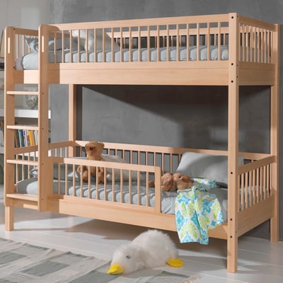 Lit superposé Forrest 90x200cm avec barrière de lit - bois de hêtre 