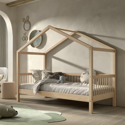 Lit maison Forrest 90x200cm - bois d'hêtre massif 
