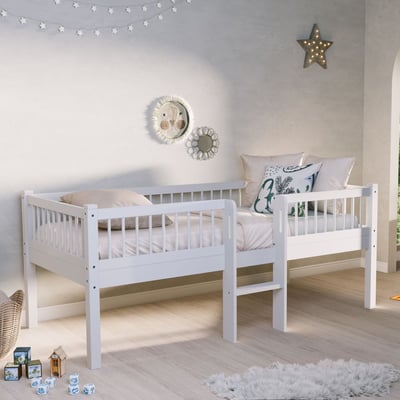 Lit mi-hauteur Forrest - 90 x 200cm - bois hêtre massif - blanc