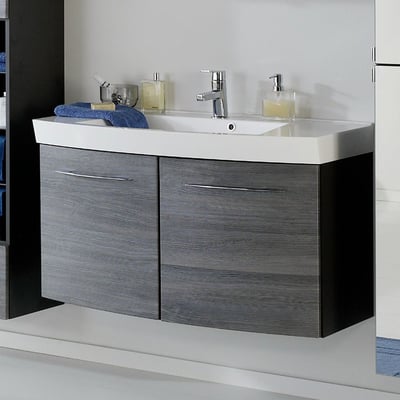 Meuble vasque Florent courbé 100cm 2 portes - graphite/chêne gris Meuble vasque Florent courbé 100cm 2 portes - graphite/chêne gris