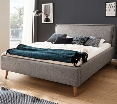 Lit double Estée 160x200cm avec espace de rangement - gris /chêne Lit double Estée 160x200cm avec espace de rangement - gris /chêne