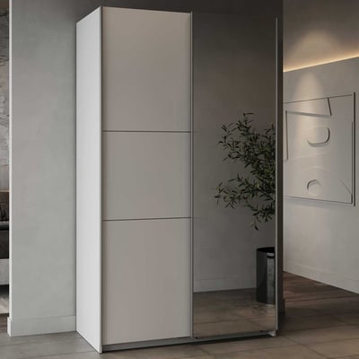 Penderie Spectre 116cm avec portes coulissantes et miroir - blanc mat Penderie Spectre 116cm avec portes coulissantes et miroir - blanc mat