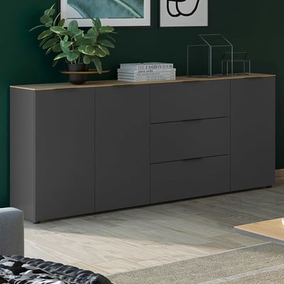 Bahut Calista 192cm 3 portes & 3 tiroirs - anthracite/chêne