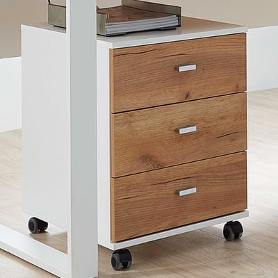 Caisson à tiroirs Lloris 3 tiroirs - blanc/chêne