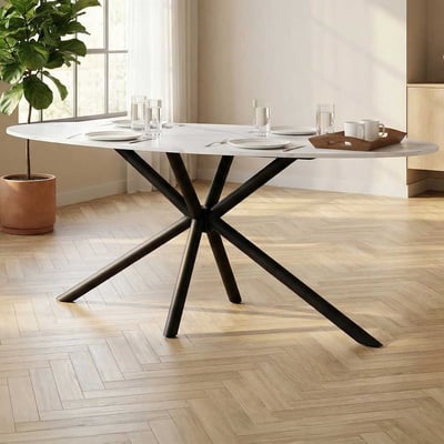 Table de salle à manger ovale Matera - 180x90x75cm - marbre/noir