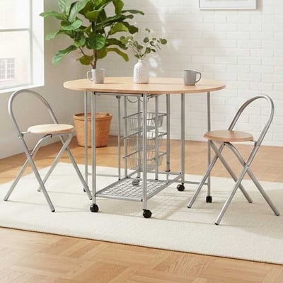 Table et chaises Beatrice, sur roulettes, 2 chaises - bois/métallique