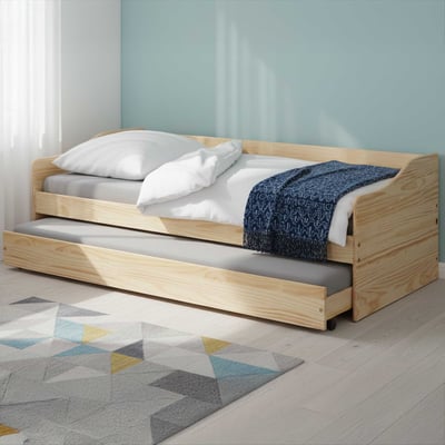 Lit gigogne Leonie | 207 x 96,5 x 62 cm | 100% mélaminé | Couleur : Brun blond