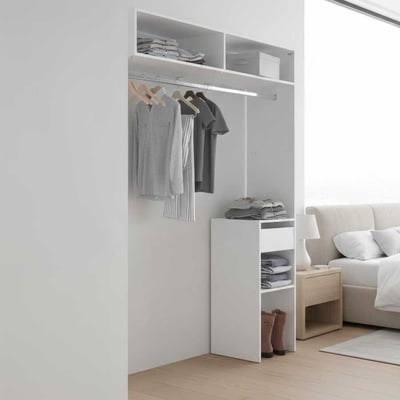 Armoire Botan F - 140cm, 1 tiroir & 1 tringle - blanc