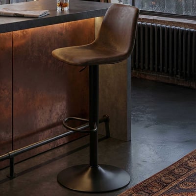 Tabouret de bar réglable Tommy - hauteur d'assise 58-80cm - similicuir marron