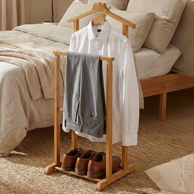 Porte-vêtements avec porte-pantalons | Design en bambou