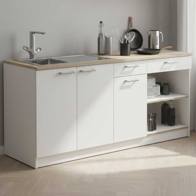 Ensemble de meubles bas Chef avec de l'espace pour évier, four et plaque de cuisson-chêne Kronberg/blanc mat